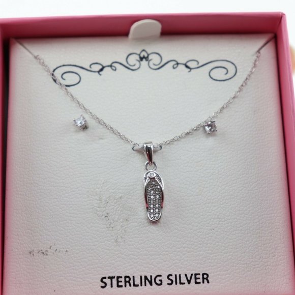 Flip-flop 2-Pc Set Cubic Zirconia Pendant Necklace and Stud Earrings in Sterling - Picture 2 of 2